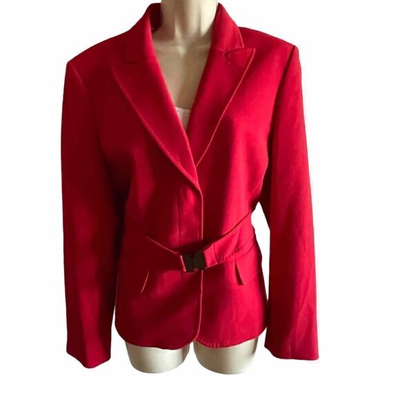 Anne Klein ~ beautiful red blazer ~ attached belt ~ size 14 - Picture 1 of 13